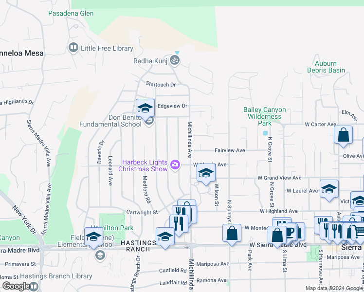 map of restaurants, bars, coffee shops, grocery stores, and more near 1310 Tropical Avenue in Pasadena