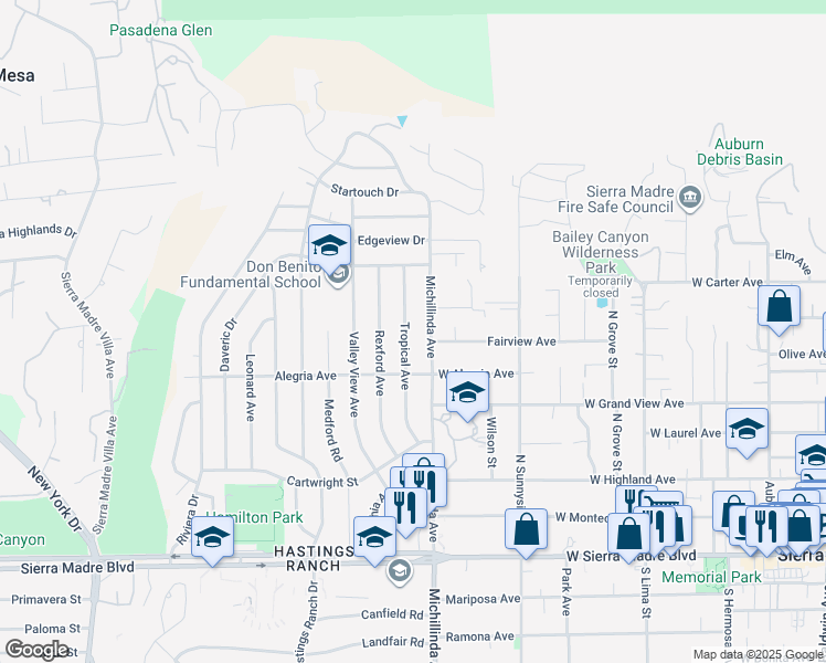 map of restaurants, bars, coffee shops, grocery stores, and more near 1310 Tropical Avenue in Pasadena