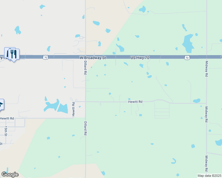 map of restaurants, bars, coffee shops, grocery stores, and more near 6748 Dillard Road in Wilson