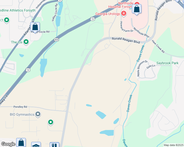 map of restaurants, bars, coffee shops, grocery stores, and more near 1600 Ronald Reagan Boulevard in Cumming