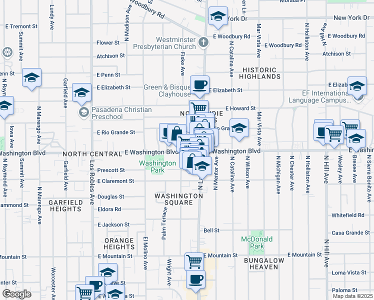 map of restaurants, bars, coffee shops, grocery stores, and more near 1311 North Hudson Avenue in Pasadena