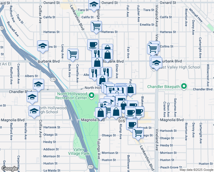 map of restaurants, bars, coffee shops, grocery stores, and more near in Los Angeles