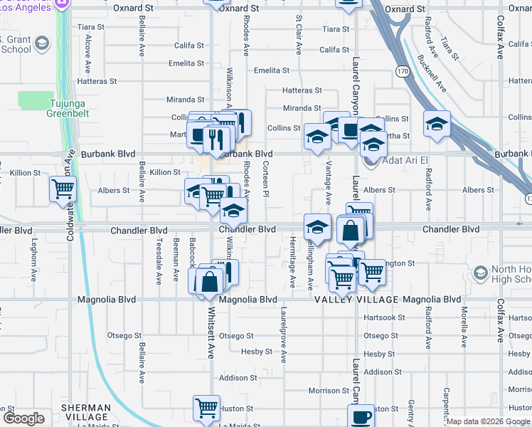 map of restaurants, bars, coffee shops, grocery stores, and more near in Los Angeles
