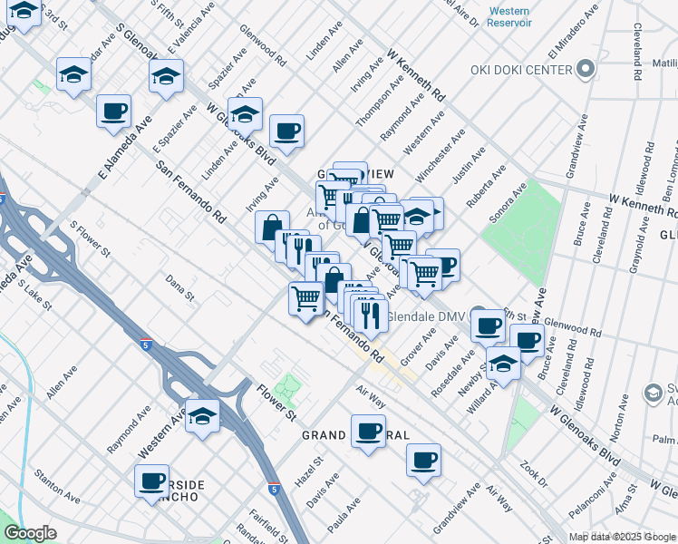 map of restaurants, bars, coffee shops, grocery stores, and more near 1016 Winchester Avenue in Glendale