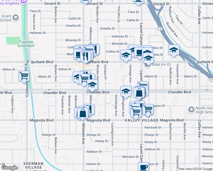 map of restaurants, bars, coffee shops, grocery stores, and more near in Los Angeles