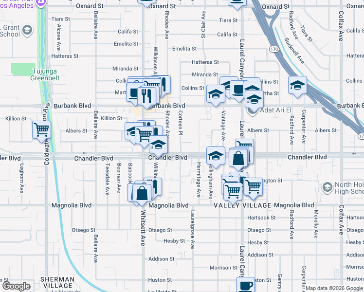 map of restaurants, bars, coffee shops, grocery stores, and more near in Los Angeles