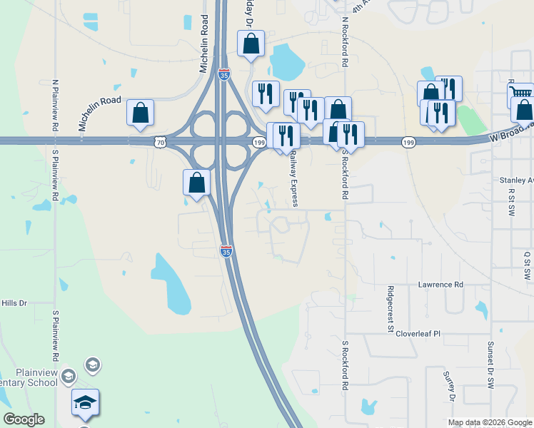 map of restaurants, bars, coffee shops, grocery stores, and more near 49 Overland Route in Ardmore