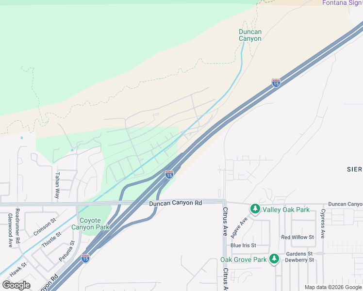 map of restaurants, bars, coffee shops, grocery stores, and more near 15909 Blue Copper Way in Fontana