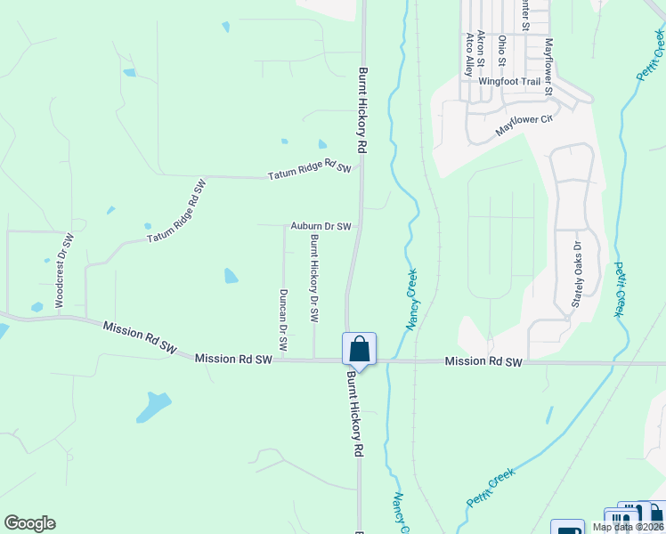 map of restaurants, bars, coffee shops, grocery stores, and more near 19 Auburn Drive Southwest in Cartersville