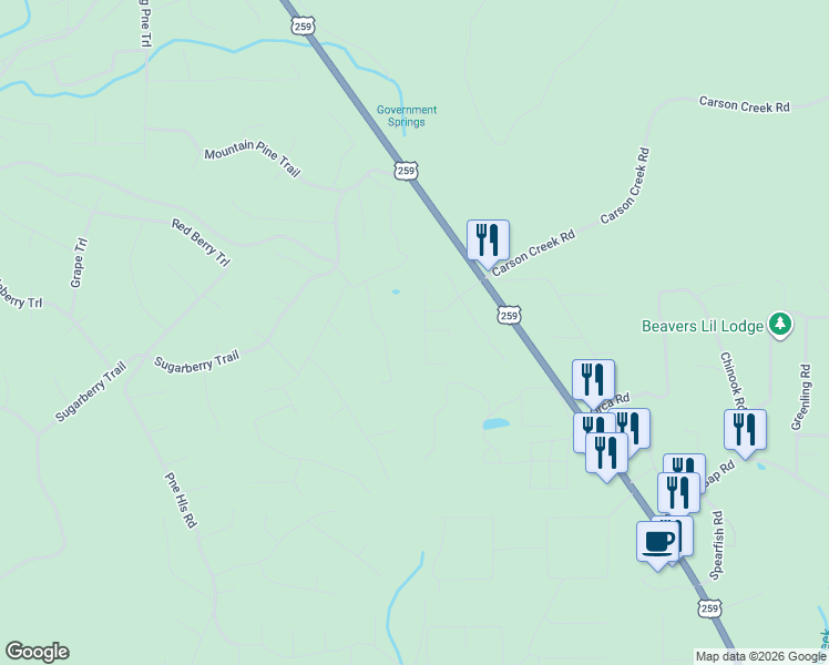 map of restaurants, bars, coffee shops, grocery stores, and more near 127 Juniper Road in Broken Bow