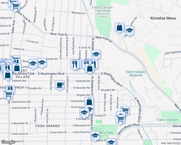 map of restaurants, bars, coffee shops, grocery stores, and more near 1404 North Altadena Drive in Pasadena