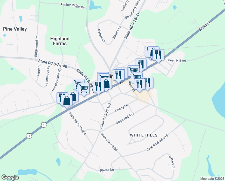 map of restaurants, bars, coffee shops, grocery stores, and more near 1203 Church Street in Elgin