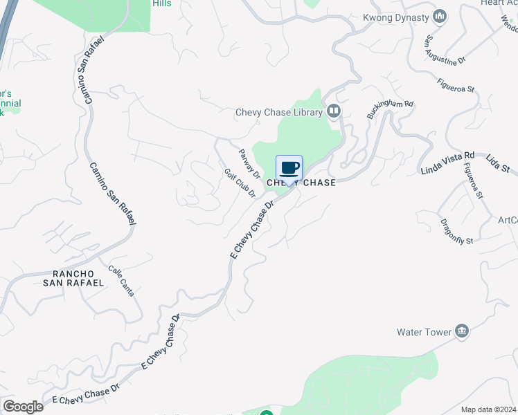 map of restaurants, bars, coffee shops, grocery stores, and more near 3041 East Chevy Chase Drive in Glendale