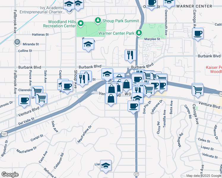 map of restaurants, bars, coffee shops, grocery stores, and more near in Los Angeles