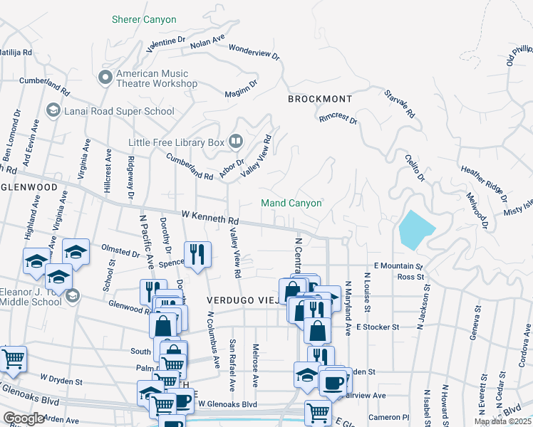 map of restaurants, bars, coffee shops, grocery stores, and more near 230 Cumberland Road in Glendale
