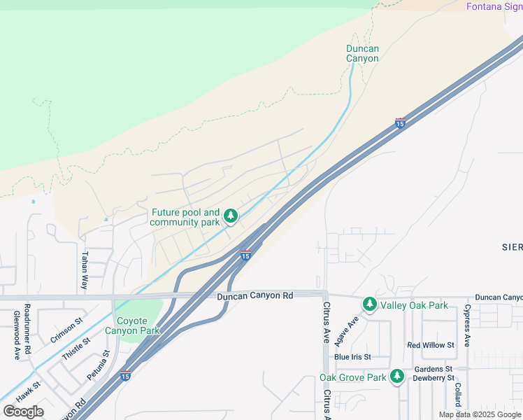 map of restaurants, bars, coffee shops, grocery stores, and more near 15905 Blue Copper Way in Fontana