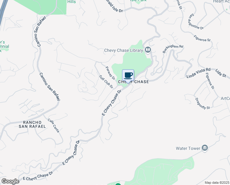 map of restaurants, bars, coffee shops, grocery stores, and more near 3041 East Chevy Chase Drive in Glendale