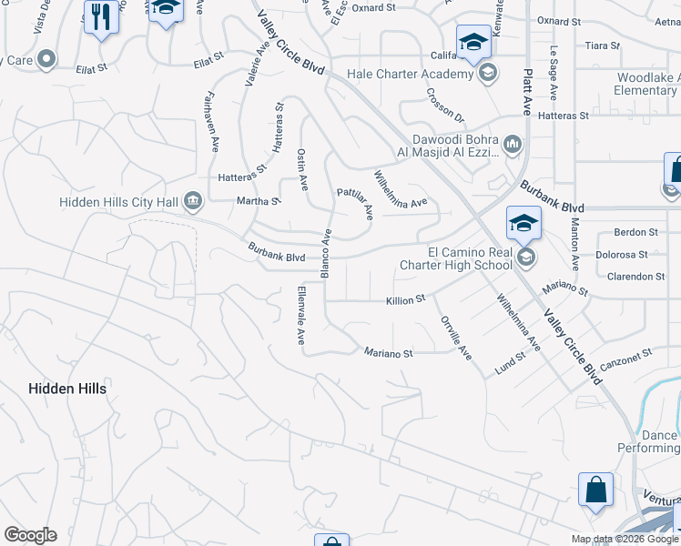 map of restaurants, bars, coffee shops, grocery stores, and more near 5433 Rozie Avenue in Los Angeles