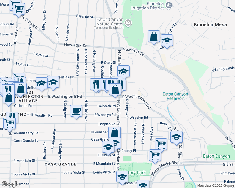 map of restaurants, bars, coffee shops, grocery stores, and more near 1404 North Altadena Drive in Pasadena