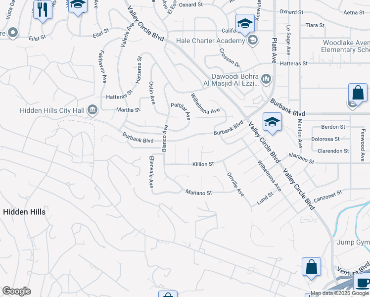 map of restaurants, bars, coffee shops, grocery stores, and more near 5440 Rozie Avenue in Los Angeles