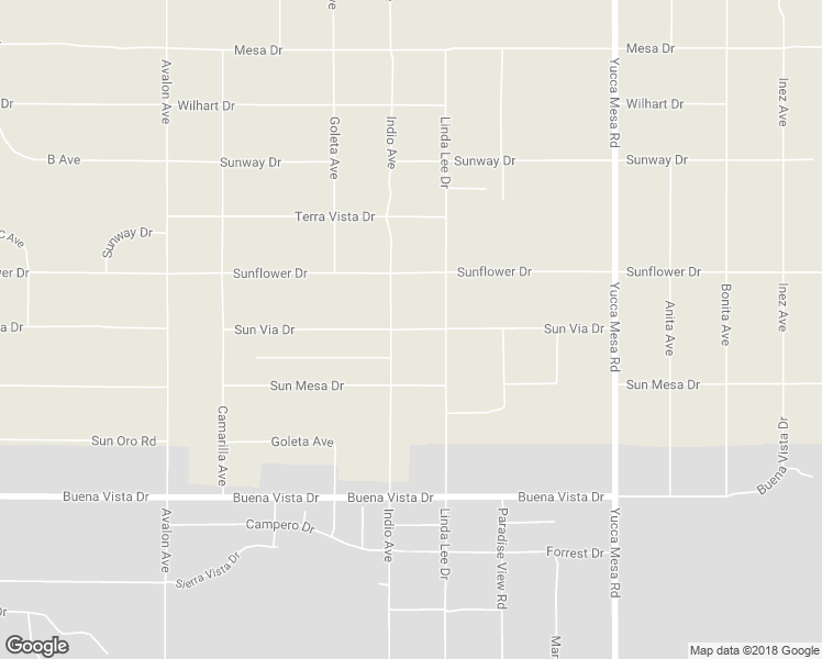 map of restaurants, bars, coffee shops, grocery stores, and more near Sun Via Drive in Yucca Valley