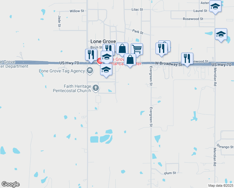 map of restaurants, bars, coffee shops, grocery stores, and more near 194 Orchard Street in Lone Grove