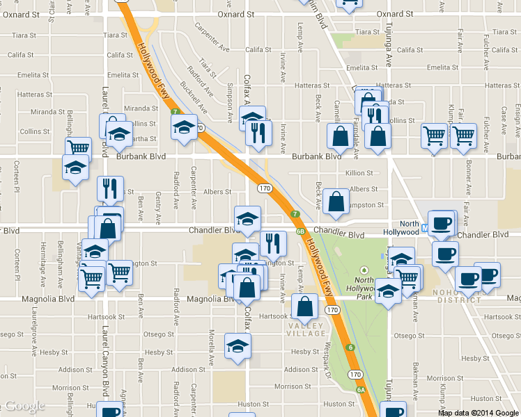 map of restaurants, bars, coffee shops, grocery stores, and more near 5429 Troost Avenue in Los Angeles