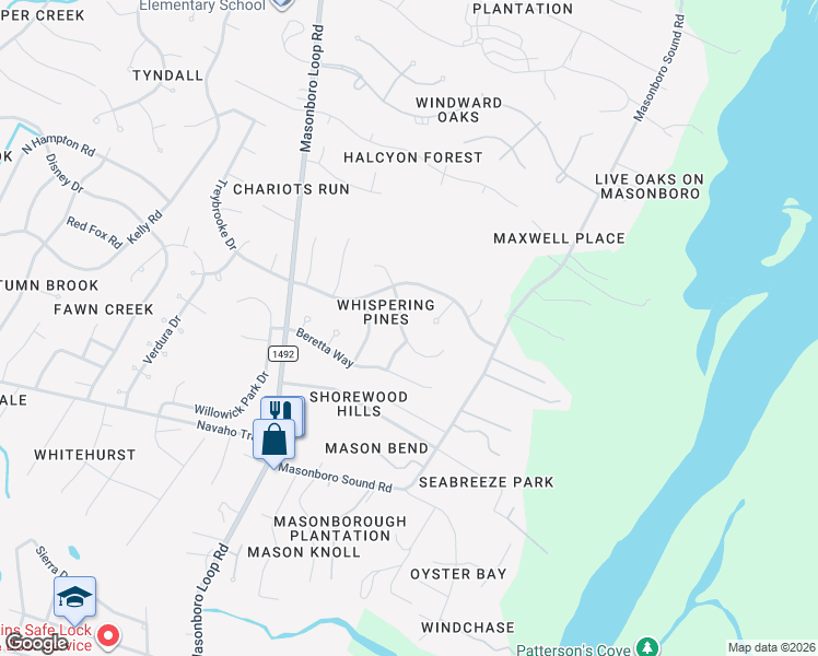 map of restaurants, bars, coffee shops, grocery stores, and more near 3617 Needle Sound Way in Wilmington