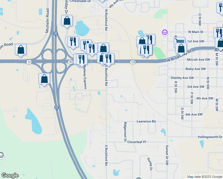 map of restaurants, bars, coffee shops, grocery stores, and more near 2417 South Rockford Parkway in Ardmore