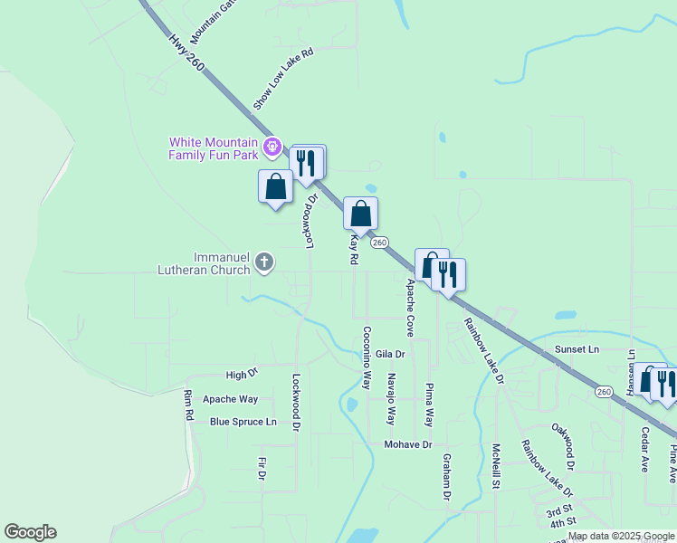 map of restaurants, bars, coffee shops, grocery stores, and more near 4492 Vallery Lane in Navajo County