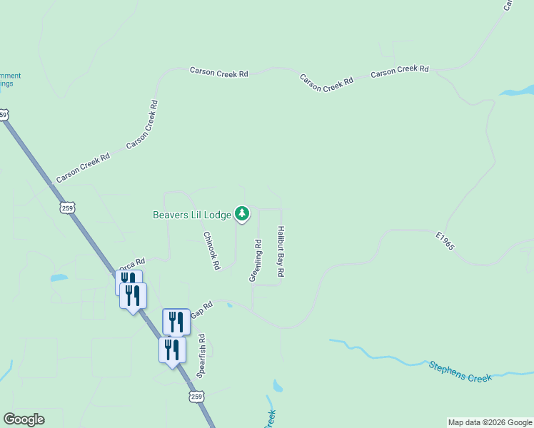 map of restaurants, bars, coffee shops, grocery stores, and more near 736 Chinook Road in Broken Bow