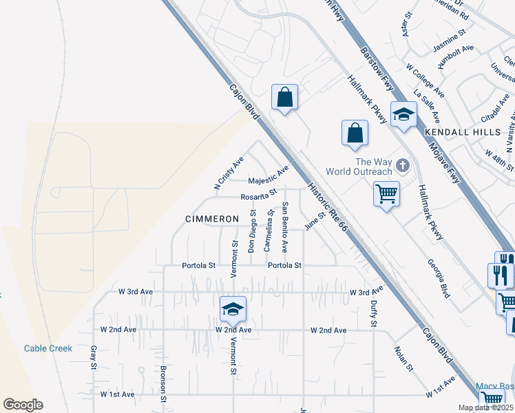 map of restaurants, bars, coffee shops, grocery stores, and more near 4535 Don Diego Street in San Bernardino