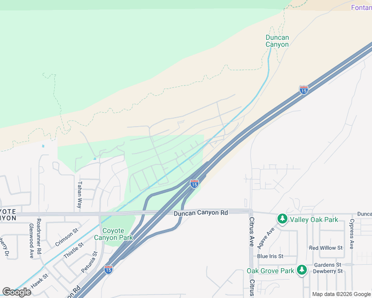 map of restaurants, bars, coffee shops, grocery stores, and more near 15820 Caterpillar Drive in Fontana