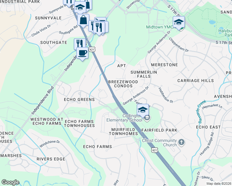 map of restaurants, bars, coffee shops, grocery stores, and more near 2416 Salinger Court in Wilmington