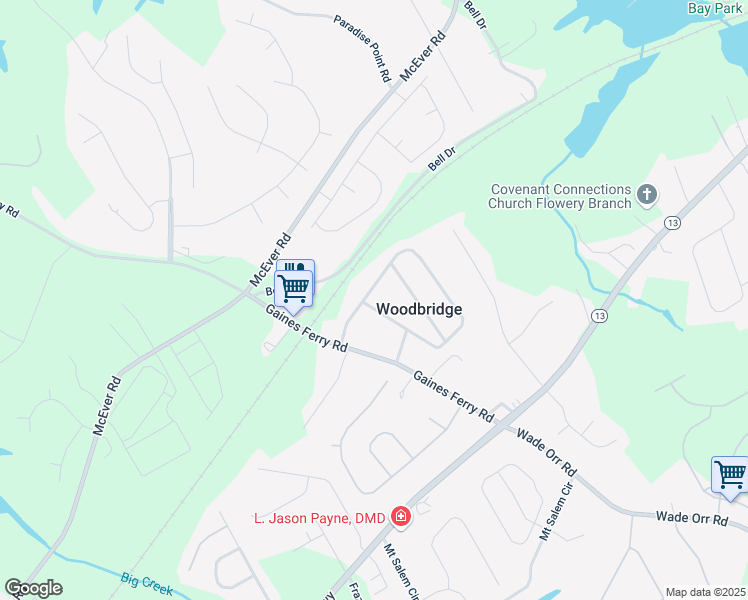 map of restaurants, bars, coffee shops, grocery stores, and more near 6162 Laurel Wood Trail in Flowery Branch