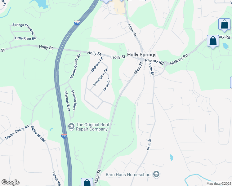 map of restaurants, bars, coffee shops, grocery stores, and more near 3072 Holly Springs Parkway in Holly Springs