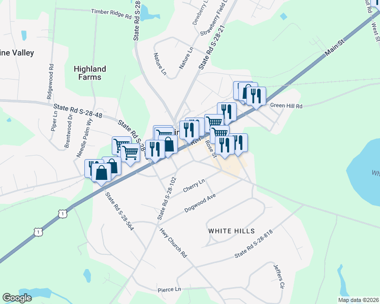 map of restaurants, bars, coffee shops, grocery stores, and more near 1203 Church Street in Elgin