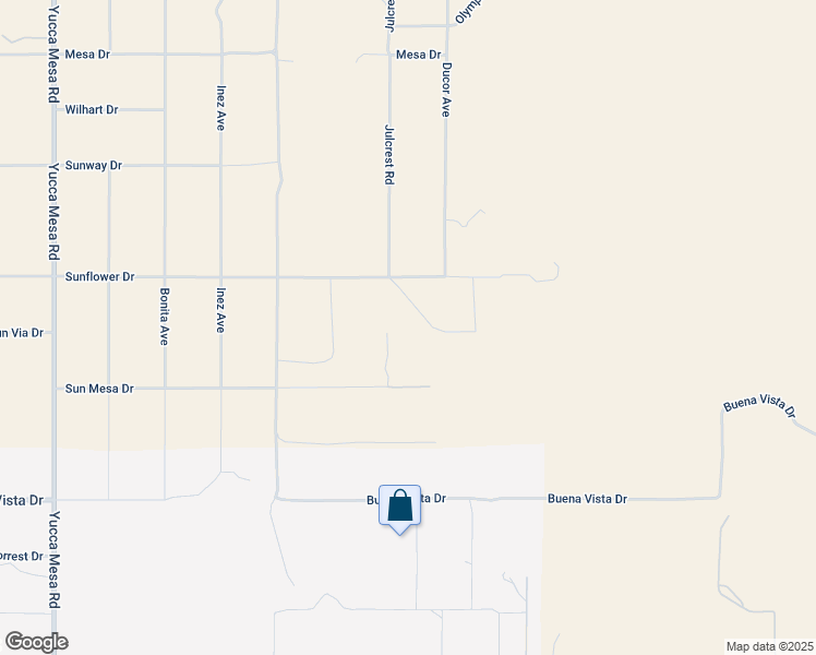 map of restaurants, bars, coffee shops, grocery stores, and more near Sun Via Drive in Yucca Valley