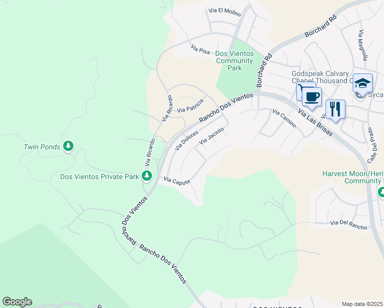 map of restaurants, bars, coffee shops, grocery stores, and more near 5284 Via Jacinto in Thousand Oaks