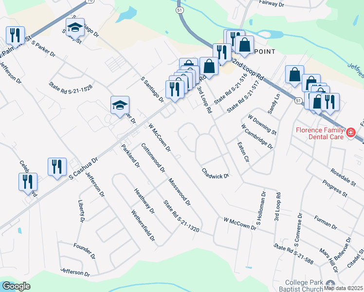 map of restaurants, bars, coffee shops, grocery stores, and more near 2433 Knightsbridge Road in Florence