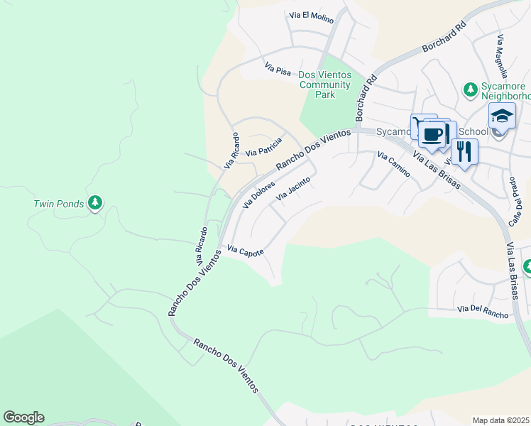 map of restaurants, bars, coffee shops, grocery stores, and more near 5284 Via Jacinto in Thousand Oaks