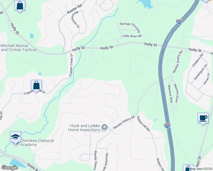 map of restaurants, bars, coffee shops, grocery stores, and more near 539 Crestmont Lane in Canton