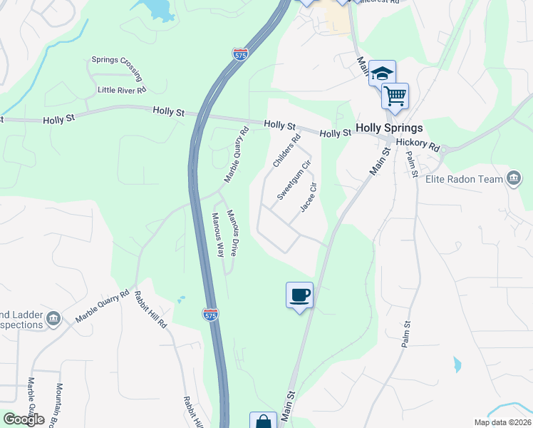 map of restaurants, bars, coffee shops, grocery stores, and more near 121 Childers Road in Canton