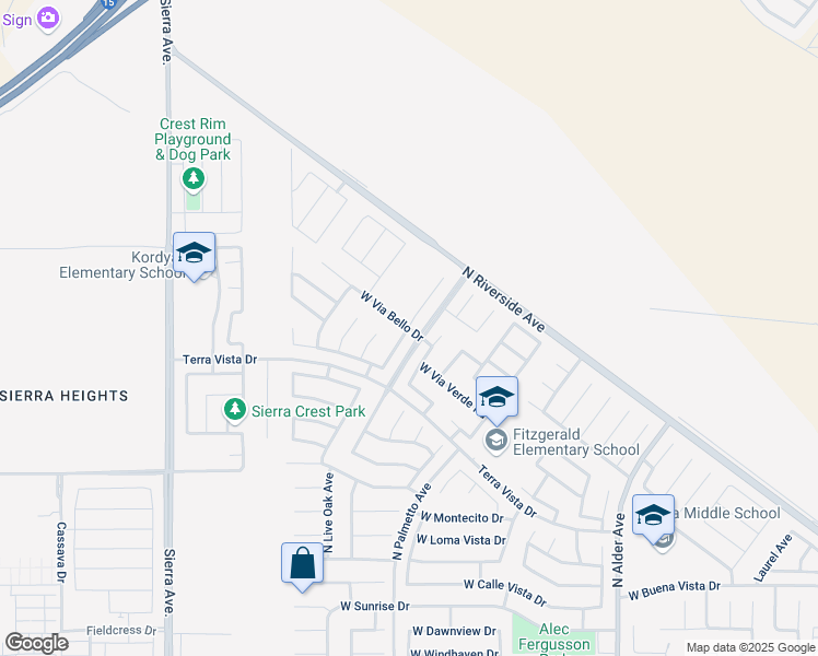 map of restaurants, bars, coffee shops, grocery stores, and more near 6999 North Sweet Leaf Avenue in Rialto