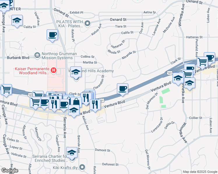 map of restaurants, bars, coffee shops, grocery stores, and more near 5434 Cromer Place in Los Angeles