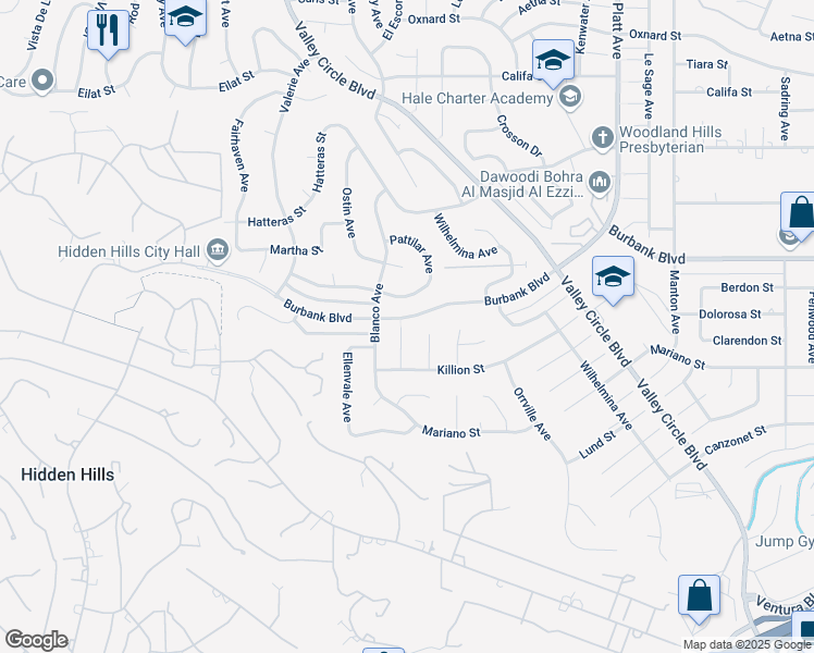 map of restaurants, bars, coffee shops, grocery stores, and more near 5440 Rozie Avenue in Los Angeles