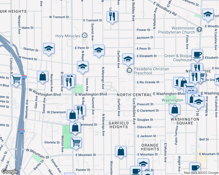 map of restaurants, bars, coffee shops, grocery stores, and more near 264 Robinson Road in Pasadena