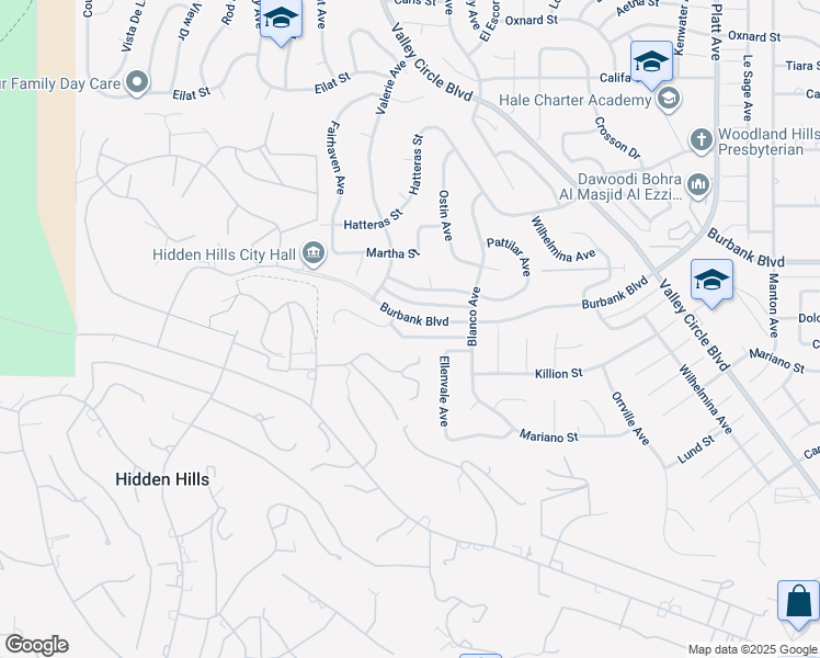 map of restaurants, bars, coffee shops, grocery stores, and more near 24316 Burbank Boulevard in Los Angeles