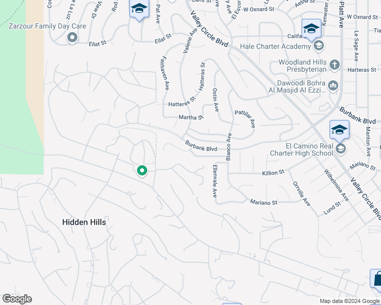 map of restaurants, bars, coffee shops, grocery stores, and more near 24331 Crestlawn Street in Los Angeles