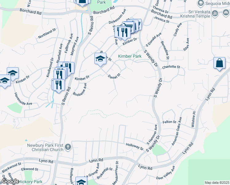 map of restaurants, bars, coffee shops, grocery stores, and more near 475 Highview Street in Thousand Oaks